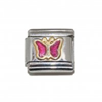 Pink sparkly butterfly enamel 9mm Italian Charm