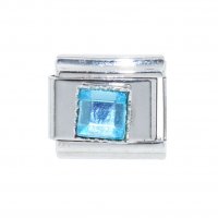 March - Square Birthstone - Aquarmarine 9mm Italian Charm