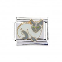 White and Grey Siamese Cat - 9mm Enamel Italian charm