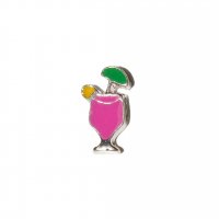 Pink cocktail glass with green umbrella 9mm floating charm