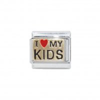 I Love My Kids - Gold coloured enamel 9mm Italian charm