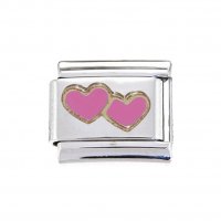 Double Pink Hearts - 9mm enamel Italian charm