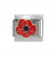 Red poppy remembrance - 9mm enamel Italian charm