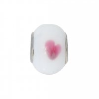 EB61 - Glass bead - White bead with pink heart - European bead