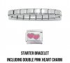 18 link shiny bracelet including double pink heart charm