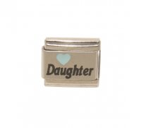 Daughter with blue heart - 9mm laser Italian charm