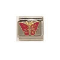 Pink glittery butterfly goldtone enamel 9mm Italian Charm