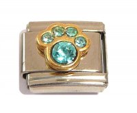 March Birthstone - Aquamarine - Pawprint 9mm Italian charm
