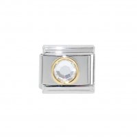 April circle with gold rim birthstone - 9mm Italian charm