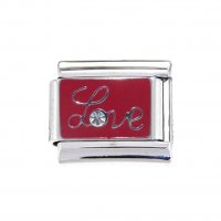 Love on red with gem - 9mm enamel Italian charm