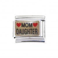 Mom Daughter on gold - 9mm enamel Italian charm