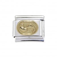 Pisces Gold Oval enamel charm (20/2-20/3) 9mm Italian charm
