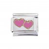 Double Pink Hearts - 9mm enamel Italian charm