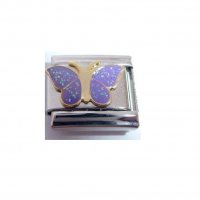 Lilac glittery butterfly- enamel 9mm Italian charm