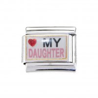 Love My Daughter - Pink & white enamel 9mm Italian charm
