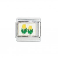 Yellow Tulips on white background - 9mm enamel Italian charm