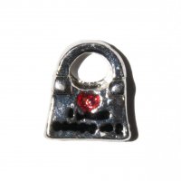 Silver colour handbag with red heart 7mm floating locket charm