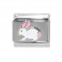 White rabbit pink tail enamel 9mm Italian charm