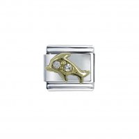 Dolphin with clear rhinestones (a) - enamel 9mm Italian charm