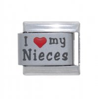I Love My Nieces - red heart laser 9mm Italian charm