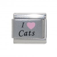 I love cats - pink heart laser classic 9mm Italian charm