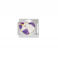 Unicorn on purple sparkly heart - enamel 9mm Italian charm