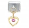 Gold heart with pink rhinestone - Dangle 9mm Italian charm