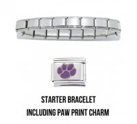 18 link shiny bracelet including Purple Pawprint charm