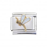 white Dragonfly enamel - 9mm Italian Charm