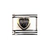 Black sparkly heart gold trim - enamel 9mm Italian charm