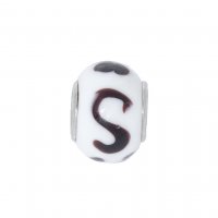 EB65 - Glass bead - White bead with black swirls - European bead