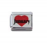 January in Sparkly Heart - Birthmonth 9mm Italian charm