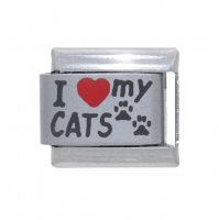 I Love My Cats Red Heart Laser - 9mm laser Italian charm