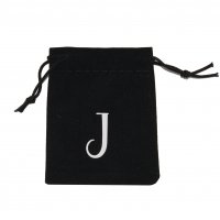 Small black velveteen gift bag personalised with initial