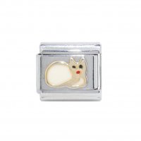 Cat - White and gold (a) 9mm enamel Italian charm