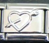 Silver coloured heart with arrow - 9mm Italian charm