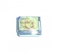Happy Mother's day yellow with rose enamel 9mm Italian charm