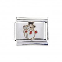 Snowman with broom - enamel 9mm Italian charm - Christmas