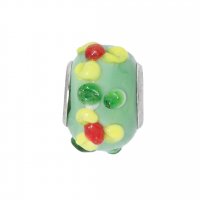 EB63 - Glass bead - Green bead coloured dots - European bead