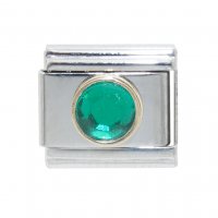 May Birthstone - Emerald - Gold outline circle charm