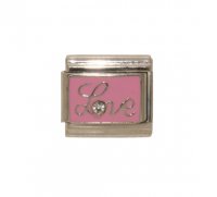 Love on pink with gem - 9mm enamel Italian charm