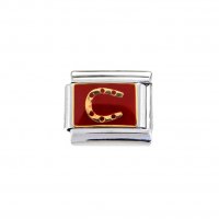 Gold horseshoe on red background - enamel charm