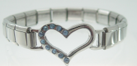 Open heart with blue rhinestones on SHINY bracelet