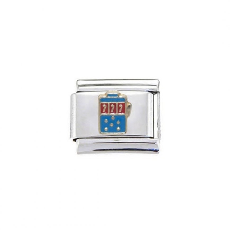 Blue Slot Machine/One armed bandit - enamel 9mm Italian charm - Click Image to Close
