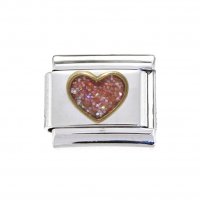 Pink Glittery heart - 9mm Enamel Italian Charm