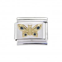 Goldtone butterfly with blue spots - enamel 9mm Italian charm