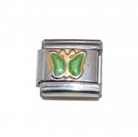 Green sparkly butterfly enamel 9mm Italian Charm