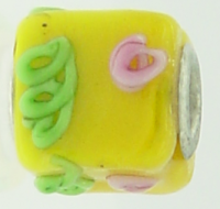 EB81 - Glass bead - Yellow pink and green cube