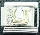 Rhinestone letter - U - NEW 9mm Italian charm